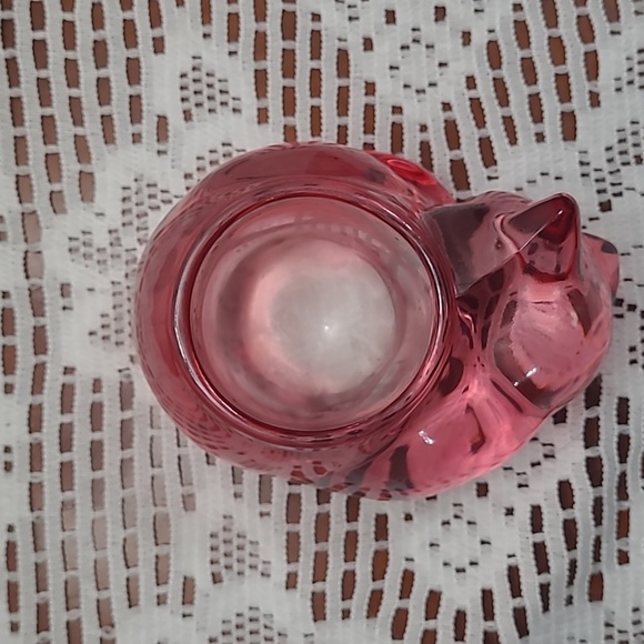Vintage Indiana Cranberry Glass Sleeping Cat Votive Holder - Picture 5 of 6